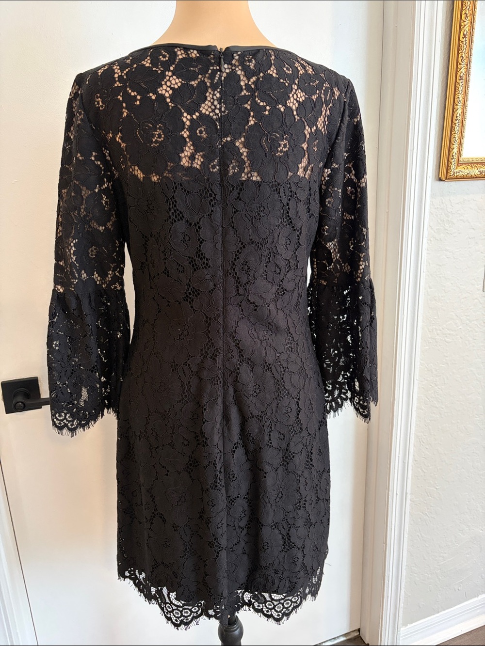 Lauren Ralph Lauren black mini dress with lace overlay 3/4 sleeves zip up back 6 - Picture 6 of 8
